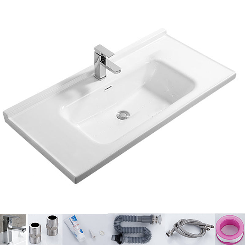 Modern White Bathroom Sink Rectangular Ceramic Bathroom Sink 40"L x 20"W x 5"H Sink with Faucet Clearhalo 'Bathroom Remodel & Bathroom Fixtures' 'Bathroom Sinks & Faucet Components' 'Bathroom Sinks' 'bathroom_sink' 'Home Improvement' 'home_improvement' 'home_improvement_bathroom_sink' 6627564