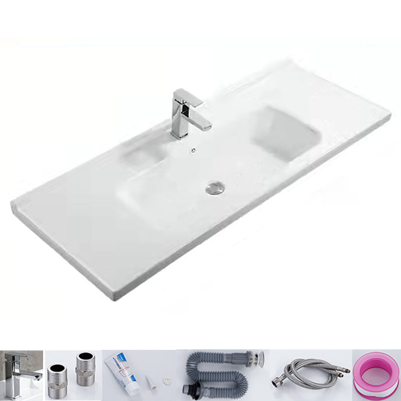 Modern White Bathroom Sink Rectangular Ceramic Bathroom Sink 44"L x 19"W x 5"H Sink with Faucet Clearhalo 'Bathroom Remodel & Bathroom Fixtures' 'Bathroom Sinks & Faucet Components' 'Bathroom Sinks' 'bathroom_sink' 'Home Improvement' 'home_improvement' 'home_improvement_bathroom_sink' 6627569