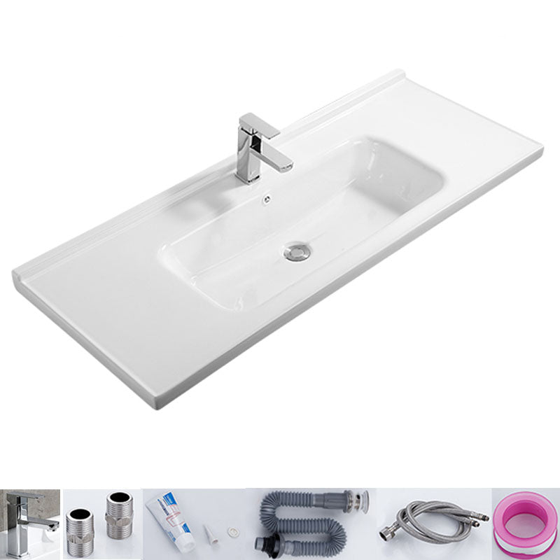 Modern White Bathroom Sink Rectangular Ceramic Bathroom Sink 48"L x 19"W x 5"H Sink with Faucet Clearhalo 'Bathroom Remodel & Bathroom Fixtures' 'Bathroom Sinks & Faucet Components' 'Bathroom Sinks' 'bathroom_sink' 'Home Improvement' 'home_improvement' 'home_improvement_bathroom_sink' 6627572