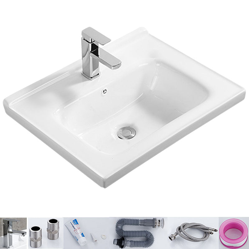 Modern White Bathroom Sink Rectangular Ceramic Bathroom Sink 24"L x 20"W x 5"H Sink with Faucet Clearhalo 'Bathroom Remodel & Bathroom Fixtures' 'Bathroom Sinks & Faucet Components' 'Bathroom Sinks' 'bathroom_sink' 'Home Improvement' 'home_improvement' 'home_improvement_bathroom_sink' 6627578