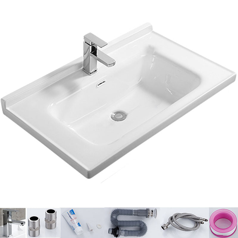 Modern White Bathroom Sink Rectangular Ceramic Bathroom Sink 32"L x 20"W x 5"H Sink with Faucet Clearhalo 'Bathroom Remodel & Bathroom Fixtures' 'Bathroom Sinks & Faucet Components' 'Bathroom Sinks' 'bathroom_sink' 'Home Improvement' 'home_improvement' 'home_improvement_bathroom_sink' 6627581