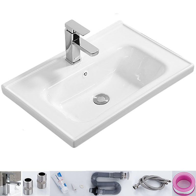 Modern White Bathroom Sink Rectangular Ceramic Bathroom Sink 24"L x 16"W x 5"H Sink with Faucet Clearhalo 'Bathroom Remodel & Bathroom Fixtures' 'Bathroom Sinks & Faucet Components' 'Bathroom Sinks' 'bathroom_sink' 'Home Improvement' 'home_improvement' 'home_improvement_bathroom_sink' 6627582