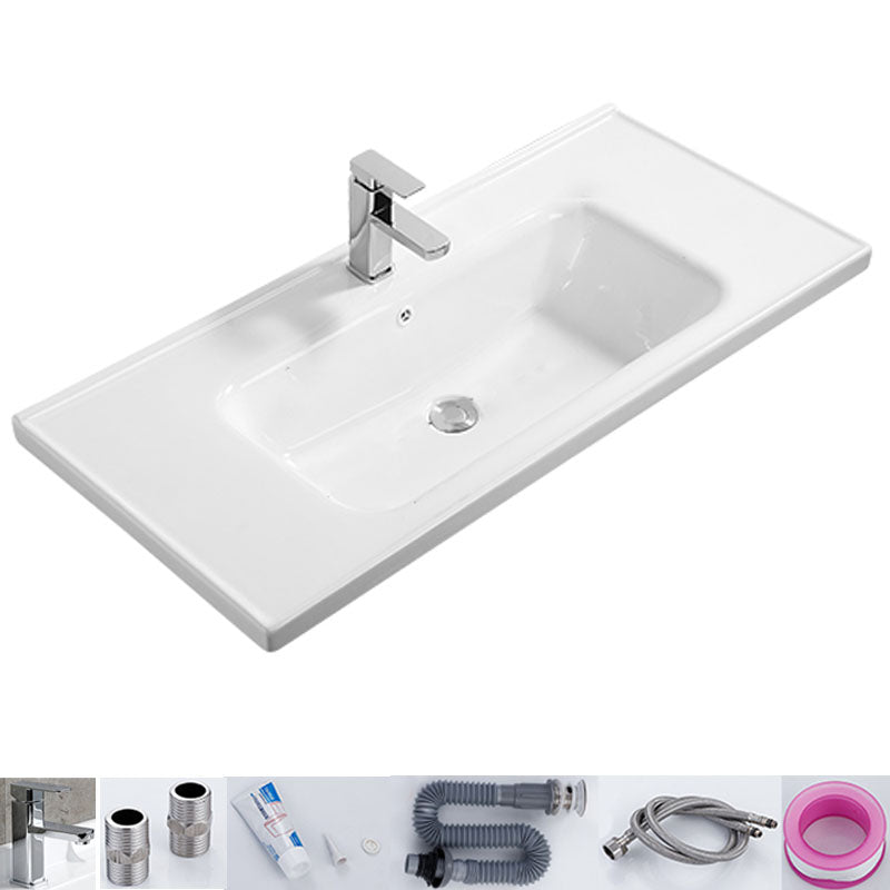 Modern White Bathroom Sink Rectangular Ceramic Bathroom Sink 40"L x 19"W x 5"H Sink with Faucet Clearhalo 'Bathroom Remodel & Bathroom Fixtures' 'Bathroom Sinks & Faucet Components' 'Bathroom Sinks' 'bathroom_sink' 'Home Improvement' 'home_improvement' 'home_improvement_bathroom_sink' 6627586