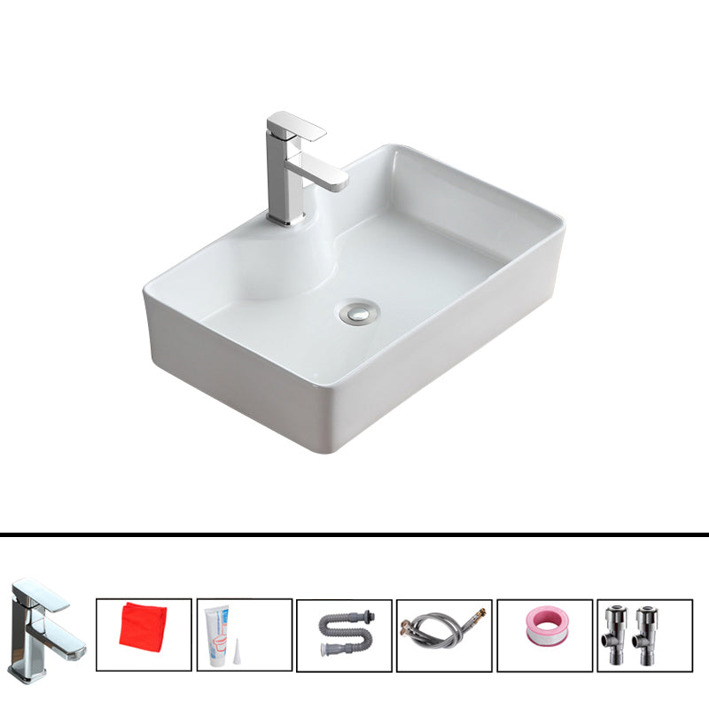 Modern Bathroom Sink Porcelain Rectangular Vessel with Pop-Up Drain 23.8"L x 15.7"W x 5.9"H Sink with Faucet Clearhalo 'Bathroom Remodel & Bathroom Fixtures' 'Bathroom Sinks & Faucet Components' 'Bathroom Sinks' 'bathroom_sink' 'Home Improvement' 'home_improvement' 'home_improvement_bathroom_sink' 6627816