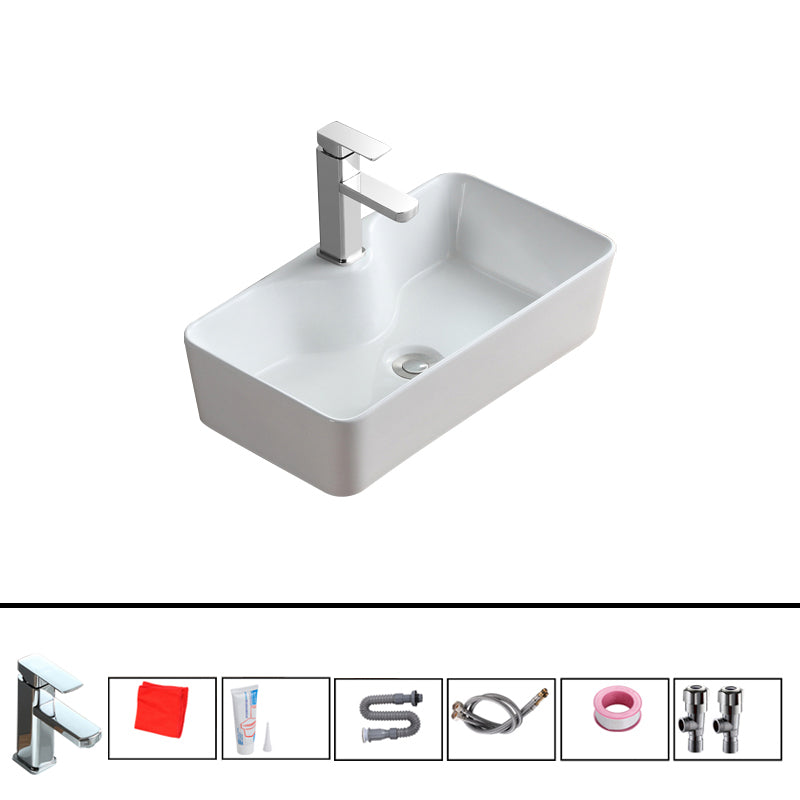 Modern Bathroom Sink Porcelain Rectangular Vessel with Pop-Up Drain 21.7"L x 11.8"W x 5.5"H Sink with Faucet Clearhalo 'Bathroom Remodel & Bathroom Fixtures' 'Bathroom Sinks & Faucet Components' 'Bathroom Sinks' 'bathroom_sink' 'Home Improvement' 'home_improvement' 'home_improvement_bathroom_sink' 6627818