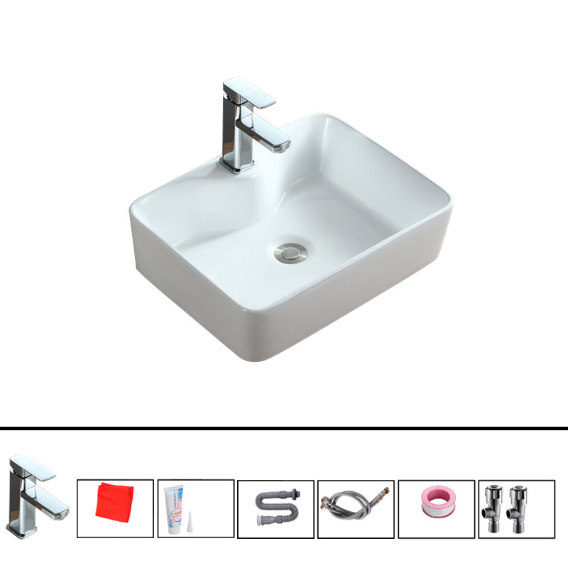 Modern Bathroom Sink Porcelain Rectangular Vessel with Pop-Up Drain 19.1"L x 14.8"W x 5.3"H Sink with Faucet Clearhalo 'Bathroom Remodel & Bathroom Fixtures' 'Bathroom Sinks & Faucet Components' 'Bathroom Sinks' 'bathroom_sink' 'Home Improvement' 'home_improvement' 'home_improvement_bathroom_sink' 6627820
