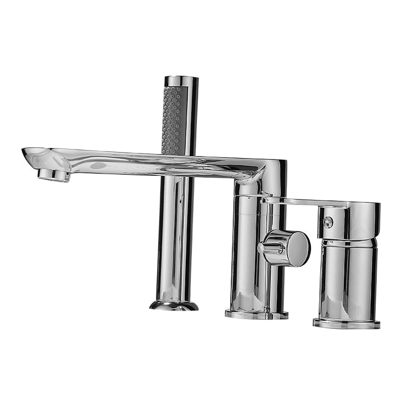 Modern Deck Mounted Freestanding Tub Filler Metal Freestanding Faucet with Handles Clearhalo 'Bathroom Remodel & Bathroom Fixtures' 'Bathtub Faucets' 'bathtub_faucets' 'Home Improvement' 'home_improvement' 'home_improvement_bathtub_faucets' 6628606