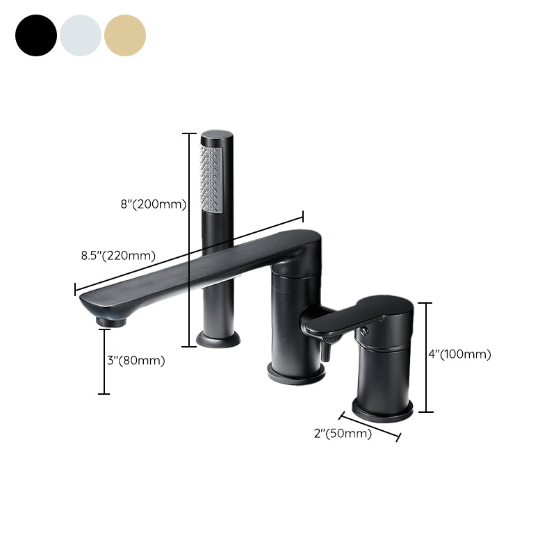 Modern Deck Mounted Metal Freestanding Tub Filler Low Arc Freestanding Faucet with Hose Clearhalo 'Bathroom Remodel & Bathroom Fixtures' 'Bathtub Faucets' 'bathtub_faucets' 'Home Improvement' 'home_improvement' 'home_improvement_bathtub_faucets' 6628638