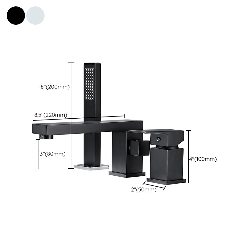 Modern Deck Mounted Metal Freestanding Tub Filler Low Arc Freestanding Faucet with Hose Clearhalo 'Bathroom Remodel & Bathroom Fixtures' 'Bathtub Faucets' 'bathtub_faucets' 'Home Improvement' 'home_improvement' 'home_improvement_bathtub_faucets' 6628639