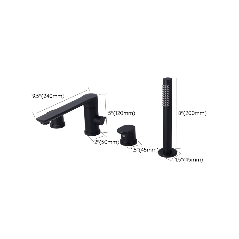 Modern Deck Mounted Metal Freestanding Tub Filler Low Arc Freestanding Faucet in Black Clearhalo 'Bathroom Remodel & Bathroom Fixtures' 'Bathtub Faucets' 'bathtub_faucets' 'Home Improvement' 'home_improvement' 'home_improvement_bathtub_faucets' 6628655