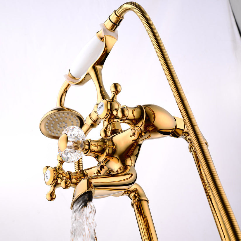 Floor Mounted Metal Freestanding Tub Filler Copper Freestanding Faucet in Gold Clearhalo 'Bathroom Remodel & Bathroom Fixtures' 'Bathtub Faucets' 'bathtub_faucets' 'Home Improvement' 'home_improvement' 'home_improvement_bathtub_faucets' 6628663