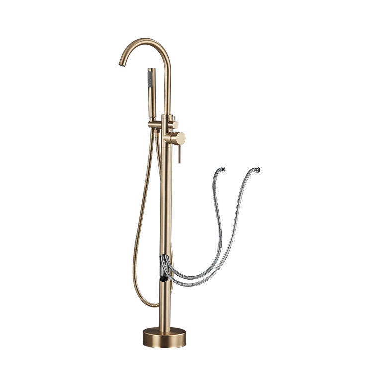 Floor Mounted Freestanding Tub Filler Metal Freestanding Tub Filler Trim with Spray Gun Gold Wall Clearhalo 'Bathroom Remodel & Bathroom Fixtures' 'Bathtub Faucets' 'bathtub_faucets' 'Home Improvement' 'home_improvement' 'home_improvement_bathtub_faucets' 6628699