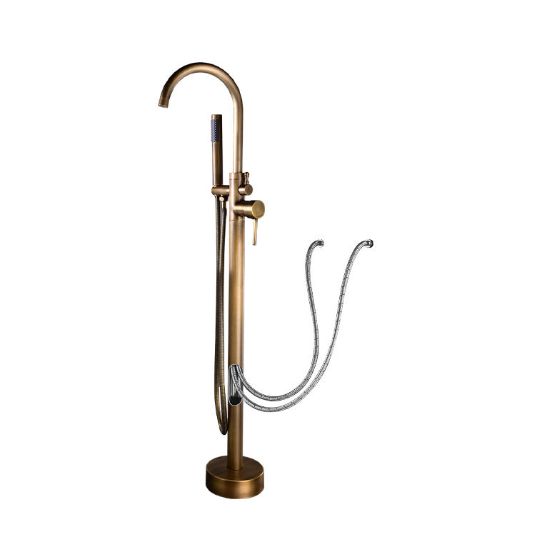 Floor Mounted Freestanding Tub Filler Metal Freestanding Tub Filler Trim with Spray Gun Coppery Wall Clearhalo 'Bathroom Remodel & Bathroom Fixtures' 'Bathtub Faucets' 'bathtub_faucets' 'Home Improvement' 'home_improvement' 'home_improvement_bathtub_faucets' 6628702