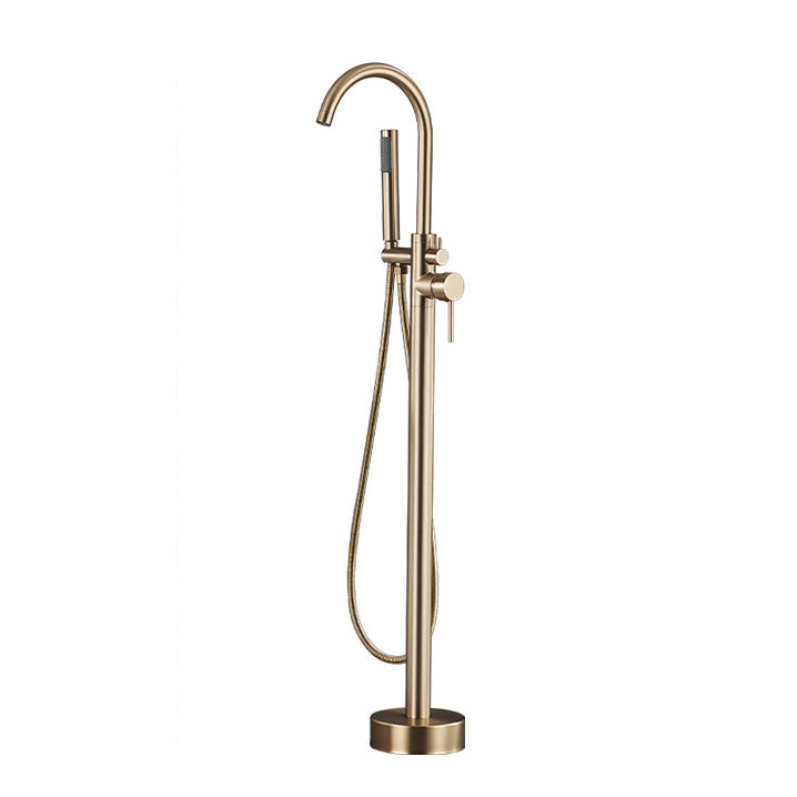 Floor Mounted Freestanding Tub Filler Metal Freestanding Tub Filler Trim with Spray Gun Gold Ground Clearhalo 'Bathroom Remodel & Bathroom Fixtures' 'Bathtub Faucets' 'bathtub_faucets' 'Home Improvement' 'home_improvement' 'home_improvement_bathtub_faucets' 6628709