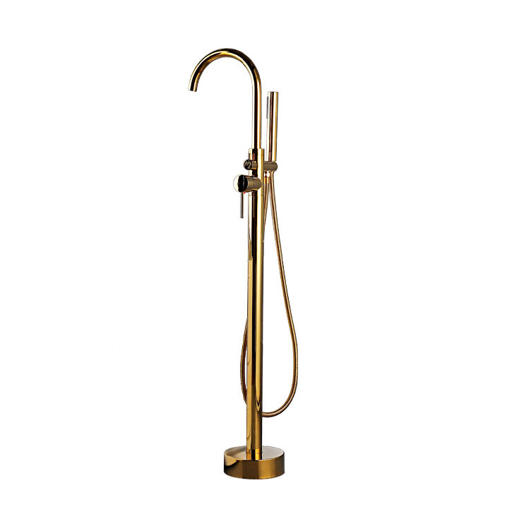 Floor Mounted Freestanding Tub Filler Metal Freestanding Tub Filler Trim with Spray Gun Dark Gold Ground Clearhalo 'Bathroom Remodel & Bathroom Fixtures' 'Bathtub Faucets' 'bathtub_faucets' 'Home Improvement' 'home_improvement' 'home_improvement_bathtub_faucets' 6628711