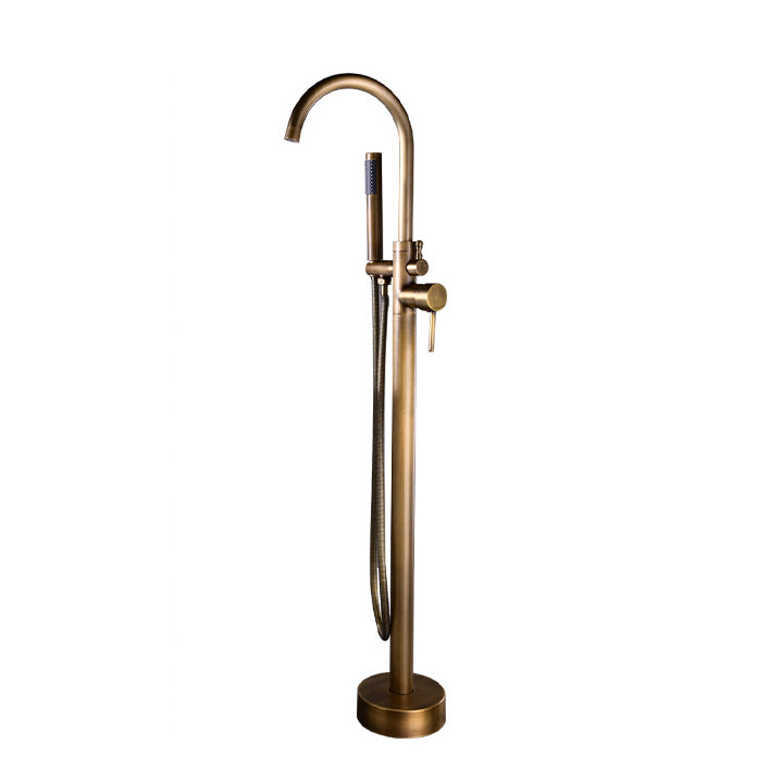 Floor Mounted Freestanding Tub Filler Metal Freestanding Tub Filler Trim with Spray Gun Coppery Ground Clearhalo 'Bathroom Remodel & Bathroom Fixtures' 'Bathtub Faucets' 'bathtub_faucets' 'Home Improvement' 'home_improvement' 'home_improvement_bathtub_faucets' 6628713