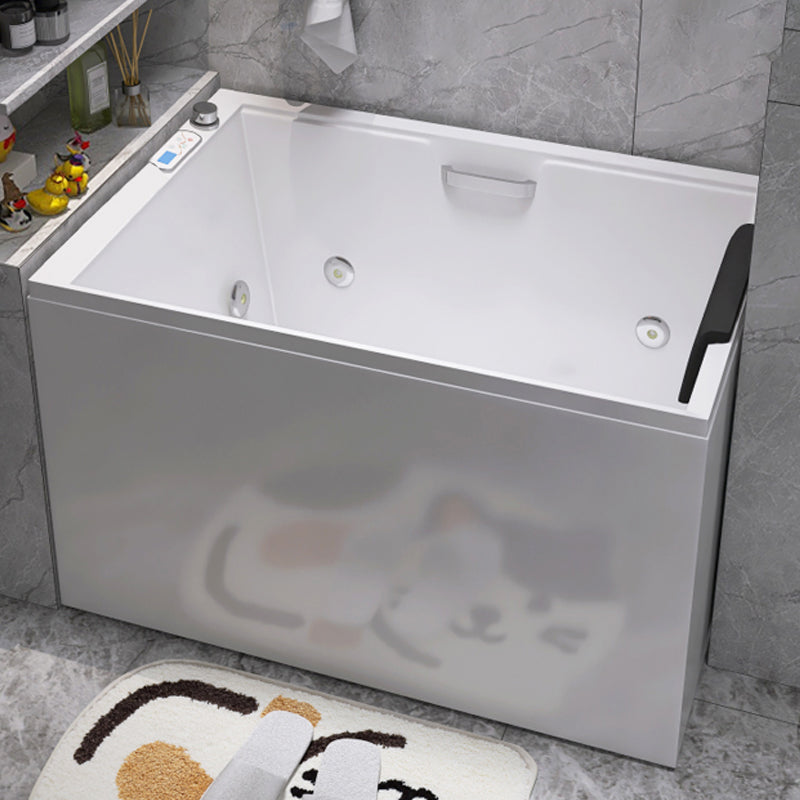 Modern Style Apron Front Bathtub Rectangular Acrylic Bathtub in White Massage & Thermostat Tub with Pillow Armrest Clearhalo 'Bathroom Remodel & Bathroom Fixtures' 'Bathtubs' 'Home Improvement' 'home_improvement' 'home_improvement_bathtubs' 'Showers & Bathtubs' 6639778