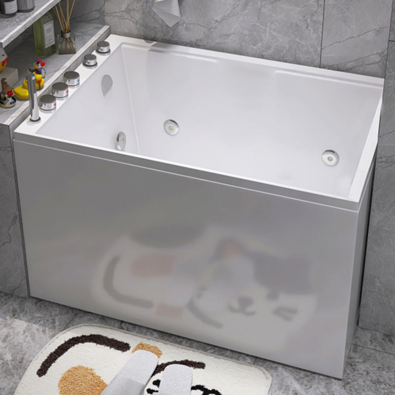 Modern Style Apron Front Bathtub Rectangular Acrylic Bathtub in White Massage Tub with Silver 5-Piece Set Clearhalo 'Bathroom Remodel & Bathroom Fixtures' 'Bathtubs' 'Home Improvement' 'home_improvement' 'home_improvement_bathtubs' 'Showers & Bathtubs' 6639784