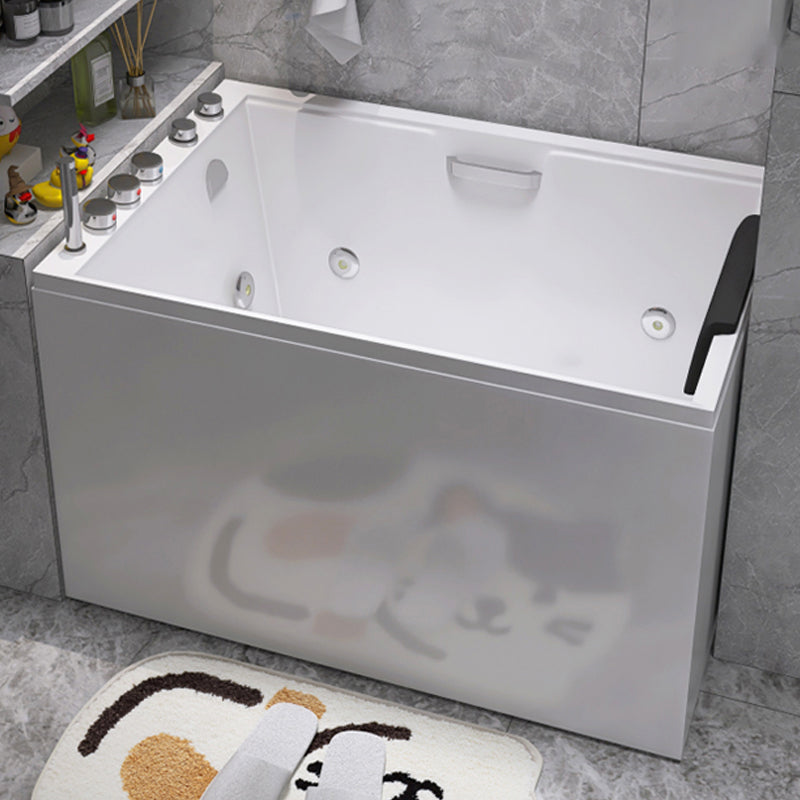 Modern Style Apron Front Bathtub Rectangular Acrylic Bathtub in White Massage Tub & Silver 5-Piece Set & Pillow Armrest Clearhalo 'Bathroom Remodel & Bathroom Fixtures' 'Bathtubs' 'Home Improvement' 'home_improvement' 'home_improvement_bathtubs' 'Showers & Bathtubs' 6639787