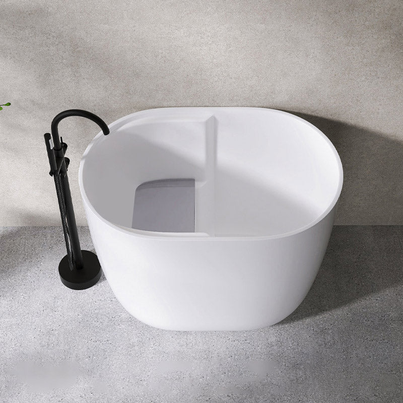 Modern Style Freestanding Bath Tub Oval Acrylic Soaking Bathtub in White With Seat Tub with Freestanding Tub Fillers Clearhalo 'Bathroom Remodel & Bathroom Fixtures' 'Bathtubs' 'Home Improvement' 'home_improvement' 'home_improvement_bathtubs' 'Showers & Bathtubs' 6639856