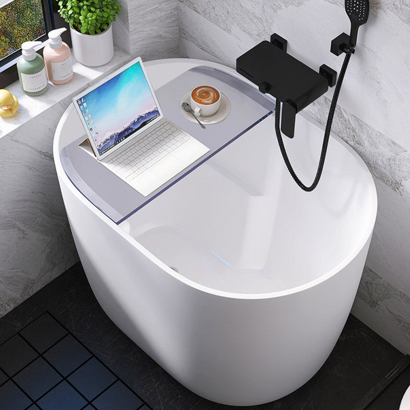 Modern Style Freestanding Bath Tub Oval Acrylic Soaking Bathtub in White 35"L x 23"W x 27"H With Seat Tub with Wall Mounted Faucets Clearhalo 'Bathroom Remodel & Bathroom Fixtures' 'Bathtubs' 'Home Improvement' 'home_improvement' 'home_improvement_bathtubs' 'Showers & Bathtubs' 6639857