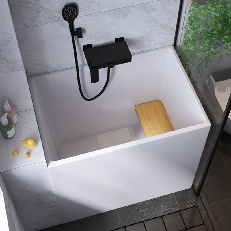 Modern Style Freestanding Bath Tub Rectangular Acrylic Soaking Bathtub in White 35"L x 24"W x 27"H Tub with Wall Mounted Faucets Clearhalo 'Bathroom Remodel & Bathroom Fixtures' 'Bathtubs' 'Home Improvement' 'home_improvement' 'home_improvement_bathtubs' 'Showers & Bathtubs' 6639943