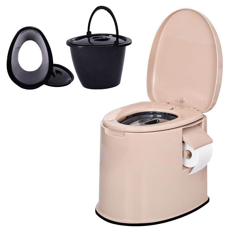 Modern Plastic Toilet Floor Mounted Toilet Bowl with Slow Close Seat for Washroom 15"L x 17"W x 17"H Khaki Hollow Barrel Clearhalo 'Bathroom Remodel & Bathroom Fixtures' 'Home Improvement' 'home_improvement' 'home_improvement_toilets' 'Toilets & Bidets' 'Toilets' 6640000