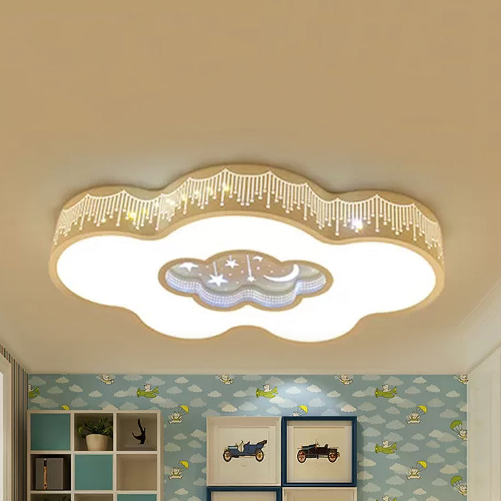 Romantic Etched Cloud Ceiling Mount Light with Star Acrylic Ceiling Lamp in White for Hallway White Clearhalo 'Ceiling Lights' 'Close To Ceiling Lights' 'Close to ceiling' 'Flush mount' Lighting' 66414