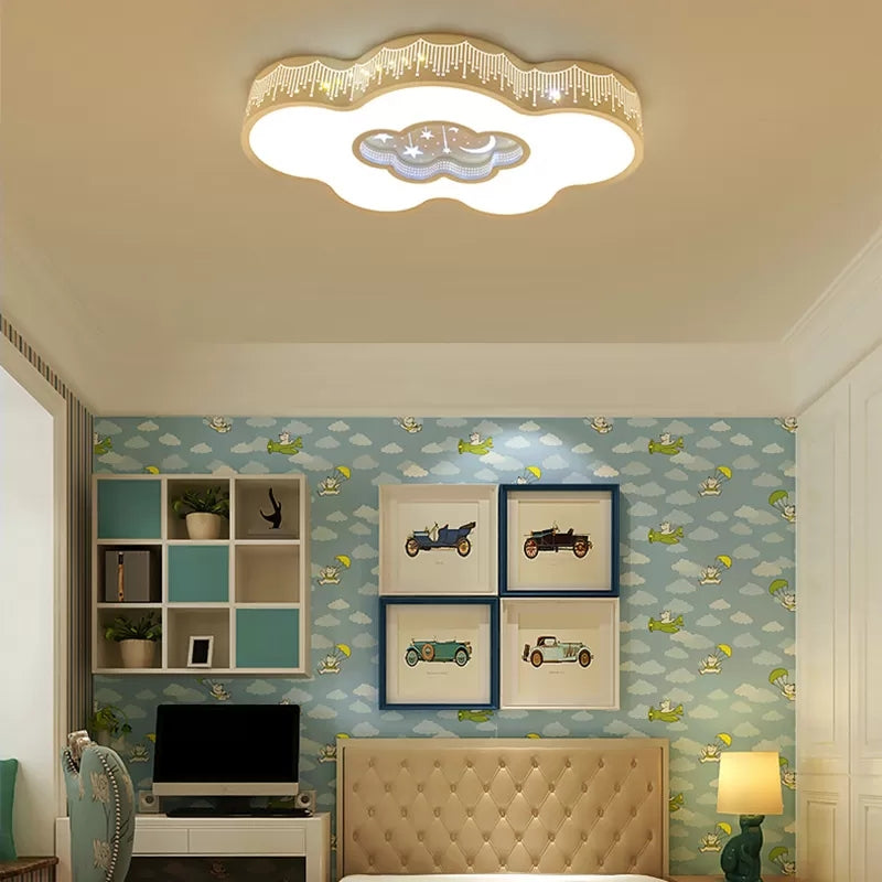 Romantic Etched Cloud Ceiling Mount Light with Star Acrylic Ceiling Lamp in White for Hallway Clearhalo 'Ceiling Lights' 'Close To Ceiling Lights' 'Close to ceiling' 'Flush mount' Lighting' 66417