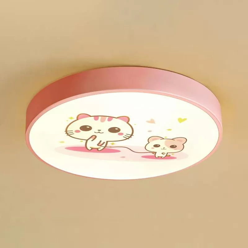 Acrylic Round Flush Ceiling Light with Lovely Animal Kids Ceiling Lamp for Baby Bedroom Pink Remote Control Stepless Dimming Clearhalo 'Ceiling Lights' 'Close To Ceiling Lights' 'Close to ceiling' 'Flush mount' Lighting' 66433