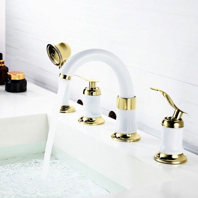 Luxury Rotatable Widespread Sink Faucet Circular Lever Handle Faucet with Water Hose Clearhalo 'Bathroom Remodel & Bathroom Fixtures' 'Bathroom Sink Faucets' 'Bathroom Sinks & Faucet Components' 'bathroom_sink_faucets' 'Home Improvement' 'home_improvement' 'home_improvement_bathroom_sink_faucets' 6643606