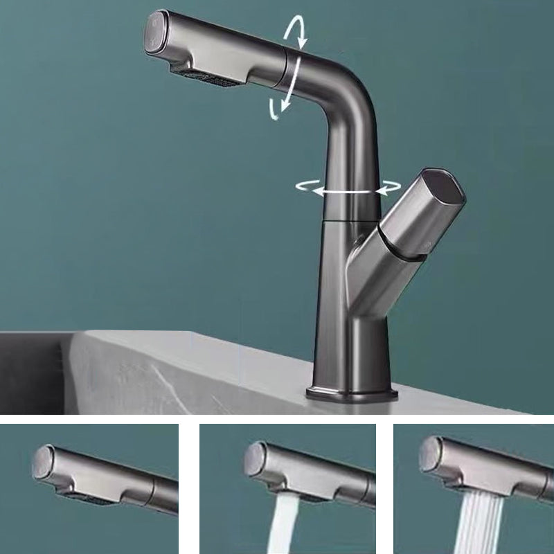 Pull-out 1 Hole Bathroom Faucet with Water Hose Vessel Faucet Plata Gris Clearhalo 'bathroom_sink_faucets' 'Conjunta de Baño y Conjunta de Grifo' 'Coronamiento de Baño y Dispositivo de Baño' 'Grifo del lavabo del baño' 'Hogar' 'home_improvement' 'home_improvement_bathroom_sink_faucets' 'Mejoras para el hogar' 6643617