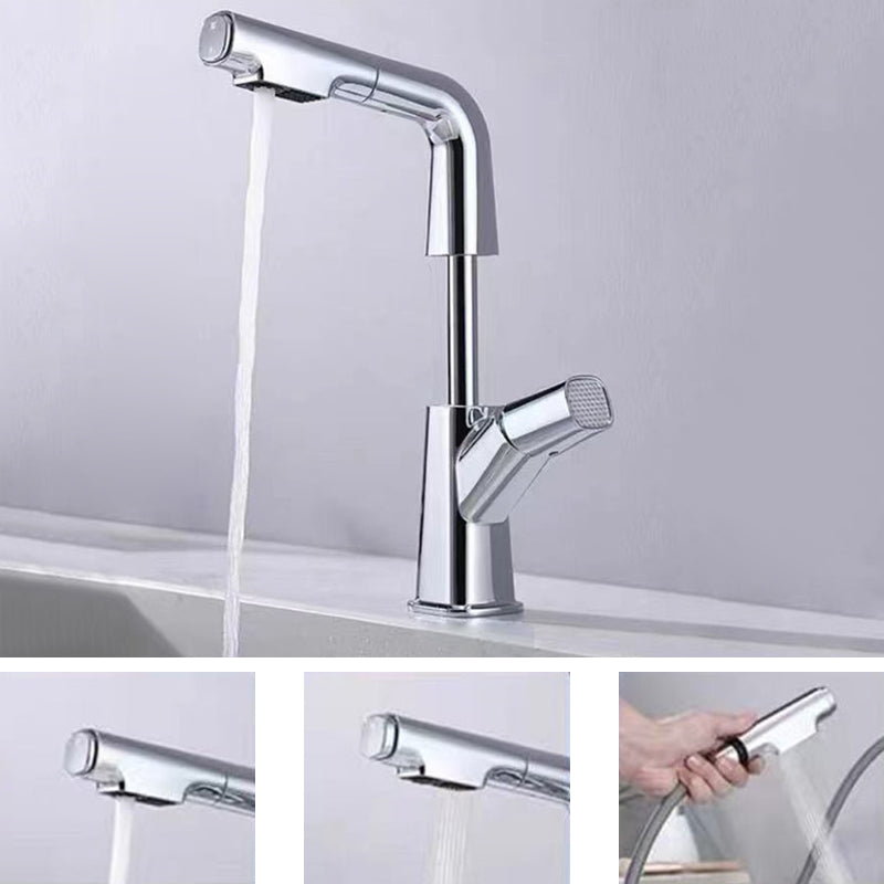 Pull-out 1 Hole Bathroom Faucet with Water Hose Vessel Faucet Plata Clearhalo 'bathroom_sink_faucets' 'Conjunta de Baño y Conjunta de Grifo' 'Coronamiento de Baño y Dispositivo de Baño' 'Grifo del lavabo del baño' 'Hogar' 'home_improvement' 'home_improvement_bathroom_sink_faucets' 'Mejoras para el hogar' 6643618