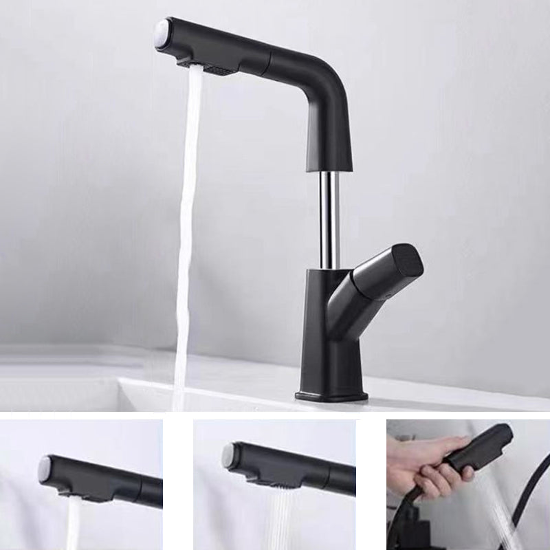 Pull-out 1 Hole Bathroom Faucet with Water Hose Vessel Faucet Negro Clearhalo 'bathroom_sink_faucets' 'Conjunta de Baño y Conjunta de Grifo' 'Coronamiento de Baño y Dispositivo de Baño' 'Grifo del lavabo del baño' 'Hogar' 'home_improvement' 'home_improvement_bathroom_sink_faucets' 'Mejoras para el hogar' 6643620