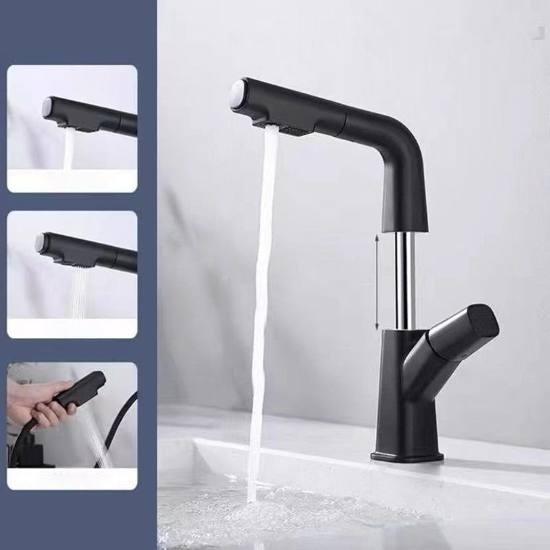 Pull-out 1 Hole Bathroom Faucet with Water Hose Vessel Faucet Clearhalo 'bathroom_sink_faucets' 'Conjunta de Baño y Conjunta de Grifo' 'Coronamiento de Baño y Dispositivo de Baño' 'Grifo del lavabo del baño' 'Hogar' 'home_improvement' 'home_improvement_bathroom_sink_faucets' 'Mejoras para el hogar' 6643622