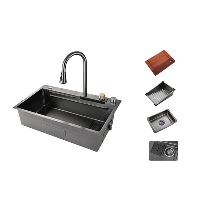 Contemporary Kitchen Sink Stainless Steel Single Bowl Kitchen Sink with Basket Strainer Clearhalo 'Home Improvement' 'home_improvement' 'home_improvement_kitchen_sinks' 'Kitchen Remodel & Kitchen Fixtures' 'Kitchen Sinks & Faucet Components' 'Kitchen Sinks' 'kitchen_sinks' 6643890