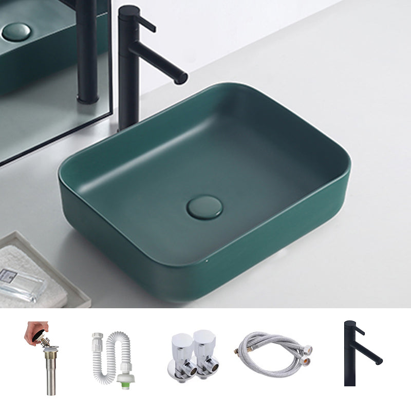 Rectangular Trough Bathroom Sink Modern Trough Bathroom Sink 16"L x 12"W x 5"H Blackish Green Sink with Faucet Clearhalo 'Bathroom Remodel & Bathroom Fixtures' 'Bathroom Sinks & Faucet Components' 'Bathroom Sinks' 'bathroom_sink' 'Home Improvement' 'home_improvement' 'home_improvement_bathroom_sink' 6643972