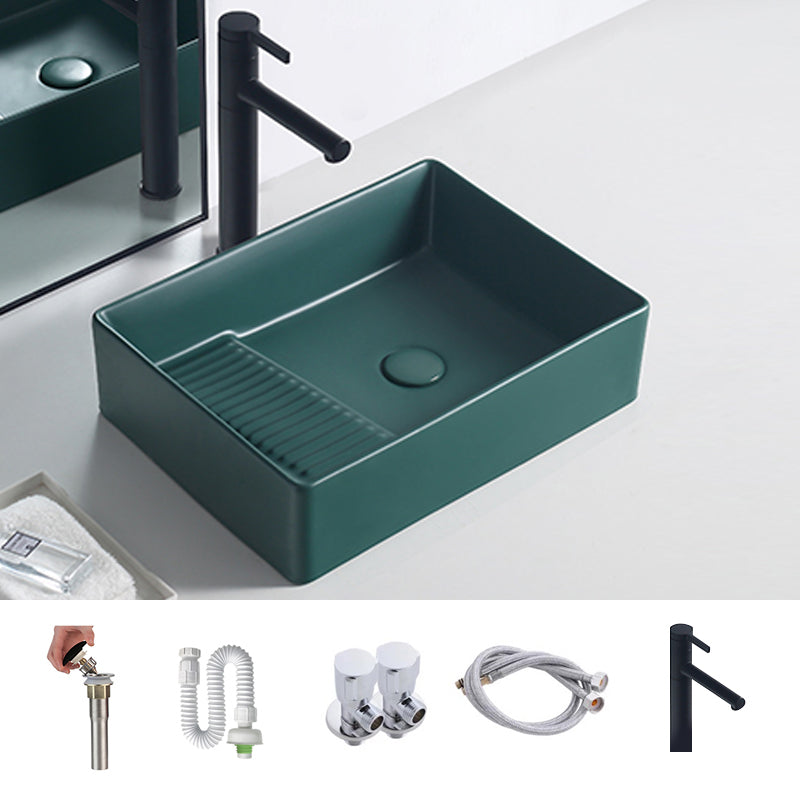 Rectangular Trough Bathroom Sink Modern Trough Bathroom Sink 19.7"L x 14.6"W x 5.3"H Blackish Green Sink with Faucet Clearhalo 'Bathroom Remodel & Bathroom Fixtures' 'Bathroom Sinks & Faucet Components' 'Bathroom Sinks' 'bathroom_sink' 'Home Improvement' 'home_improvement' 'home_improvement_bathroom_sink' 6643974