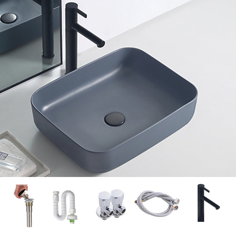 Rectangular Trough Bathroom Sink Modern Trough Bathroom Sink 16"L x 12"W x 5"H Grey Sink with Faucet Clearhalo 'Bathroom Remodel & Bathroom Fixtures' 'Bathroom Sinks & Faucet Components' 'Bathroom Sinks' 'bathroom_sink' 'Home Improvement' 'home_improvement' 'home_improvement_bathroom_sink' 6643998