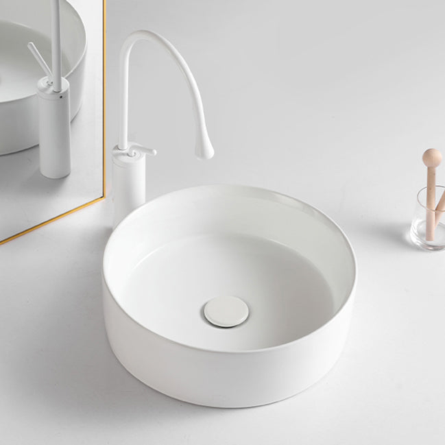 Round White and Orange Trough Bathroom Sink Porcelain Trough Bathroom Sink Clearhalo 'Bathroom Remodel & Bathroom Fixtures' 'Bathroom Sinks & Faucet Components' 'Bathroom Sinks' 'bathroom_sink' 'Home Improvement' 'home_improvement' 'home_improvement_bathroom_sink' 6644139