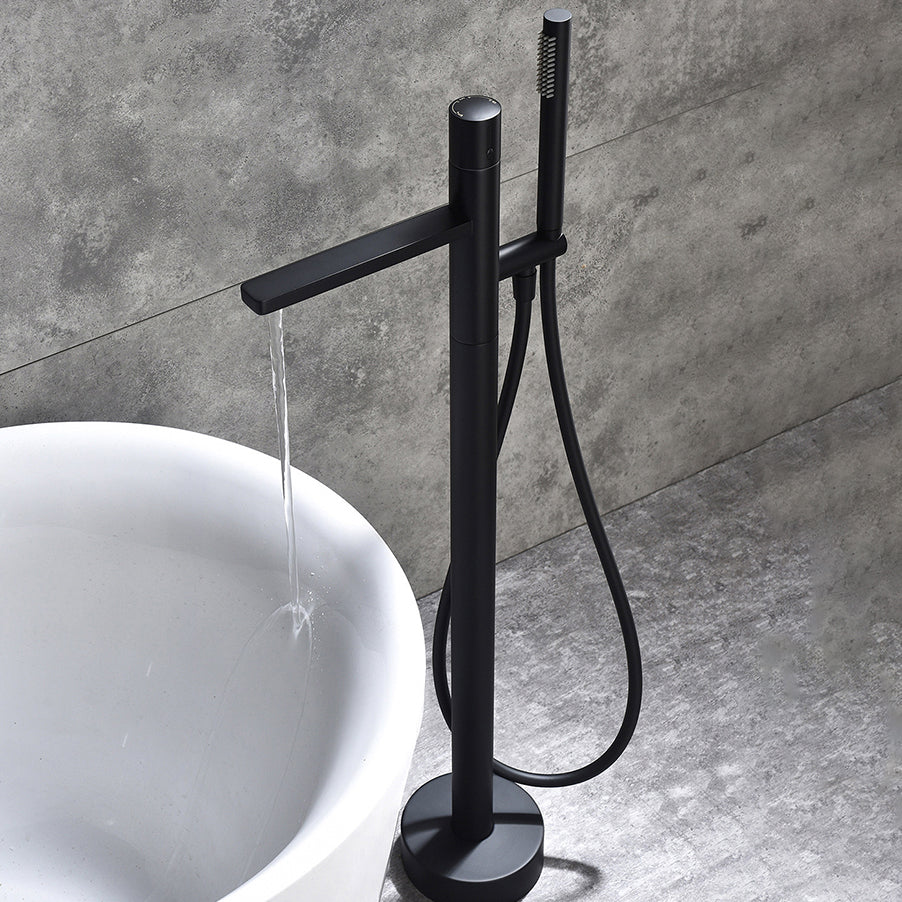 Contemporary Floor Mounted Copper Freestanding Tub Filler High Arc Tub Filler Trim Black Rre-embedded Clearhalo 'Bathroom Remodel & Bathroom Fixtures' 'Bathtub Faucets' 'bathtub_faucets' 'Home Improvement' 'home_improvement' 'home_improvement_bathtub_faucets' 6644908