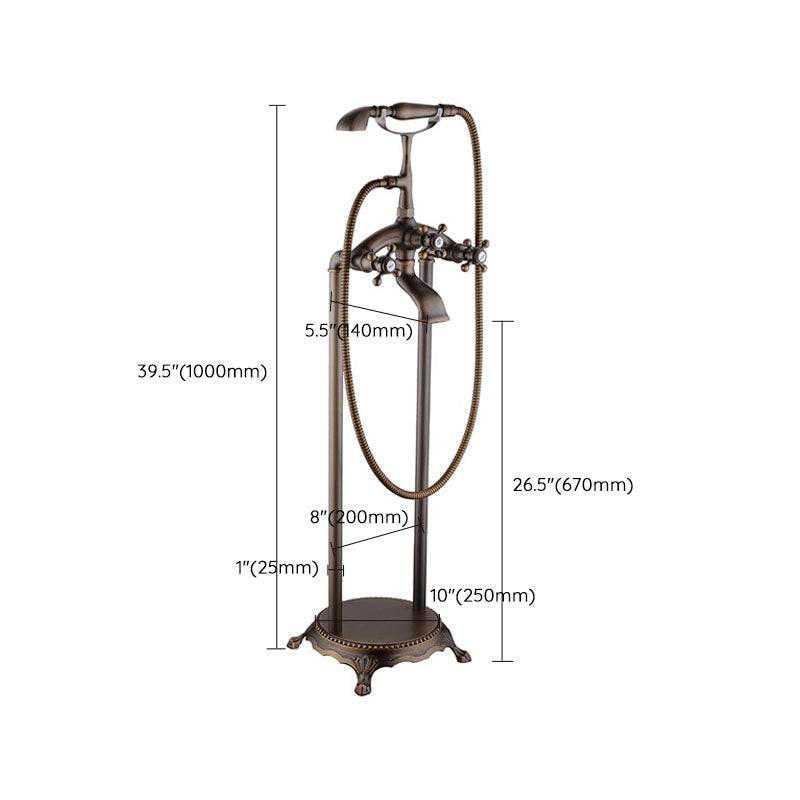 Floor Mounted Copper Freestanding Tub Filler Single Handle Freestanding Faucet with Hose Clearhalo 'Bathroom Remodel & Bathroom Fixtures' 'Bathtub Faucets' 'bathtub_faucets' 'Home Improvement' 'home_improvement' 'home_improvement_bathtub_faucets' 6644965