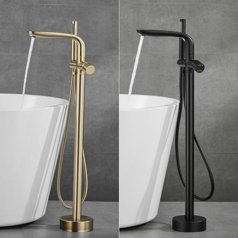 Contemporary Style Freestanding Faucet Copper Floor Mounted Freestanding Faucet Clearhalo 'Bathroom Remodel & Bathroom Fixtures' 'Bathtub Faucets' 'bathtub_faucets' 'Home Improvement' 'home_improvement' 'home_improvement_bathtub_faucets' 6644968