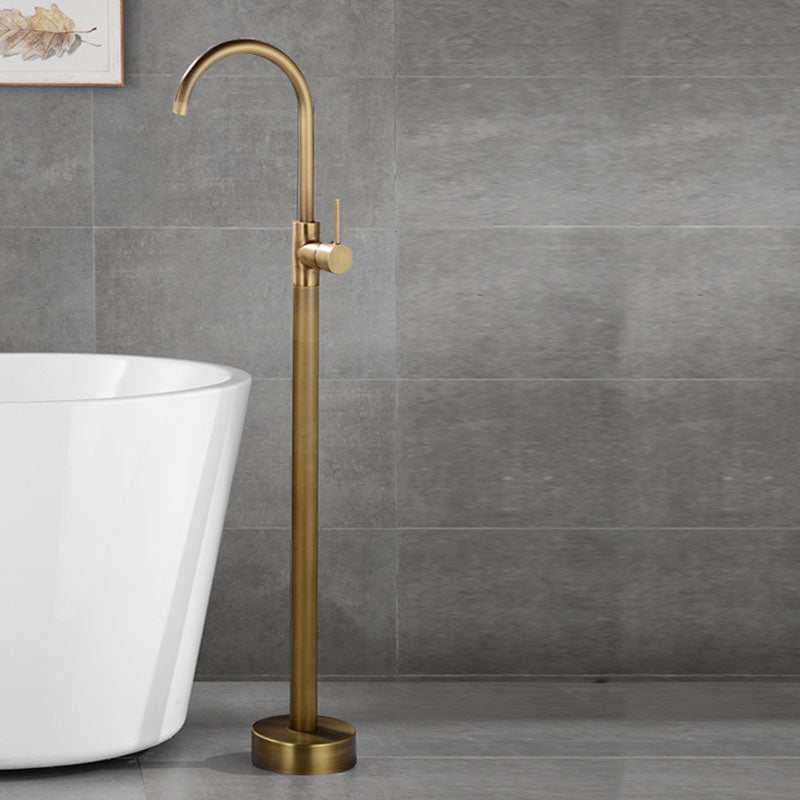 Contemporary Style Freestanding Faucet Copper Floor Mounted Freestanding Faucet Bronze Hand Shower Not Included Ground Clearhalo 'Bathroom Remodel & Bathroom Fixtures' 'Bathtub Faucets' 'bathtub_faucets' 'Home Improvement' 'home_improvement' 'home_improvement_bathtub_faucets' 6644971