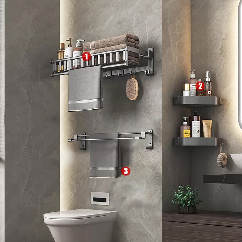 Modern Gray Aluminum Bath Hardware Set Bathroom Accessory Kit 4-Piece Set (Towel Bar) Clearhalo 'Bathroom Hardware Sets' 'Bathroom Hardware' 'Bathroom Remodel & Bathroom Fixtures' 'bathroom_hardware_sets' 'Home Improvement' 'home_improvement' 'home_improvement_bathroom_hardware_sets' 6648672