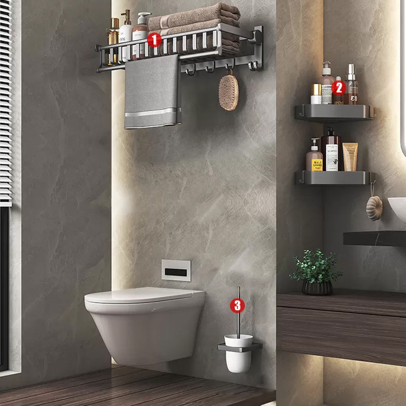 Modern Gray Aluminum Bath Hardware Set Bathroom Accessory Kit 4-Piece Set (Toilet Brush) Clearhalo 'Bathroom Hardware Sets' 'Bathroom Hardware' 'Bathroom Remodel & Bathroom Fixtures' 'bathroom_hardware_sets' 'Home Improvement' 'home_improvement' 'home_improvement_bathroom_hardware_sets' 6648686