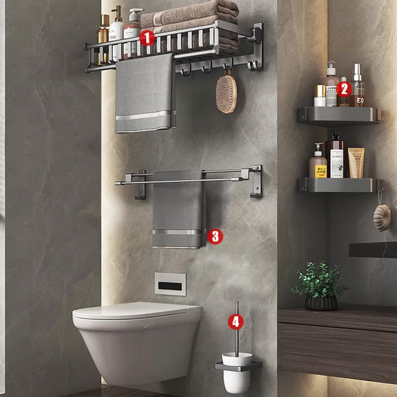 Modern Gray Aluminum Bath Hardware Set Bathroom Accessory Kit 5-Piece Set (Towel Bar) Clearhalo 'Bathroom Hardware Sets' 'Bathroom Hardware' 'Bathroom Remodel & Bathroom Fixtures' 'bathroom_hardware_sets' 'Home Improvement' 'home_improvement' 'home_improvement_bathroom_hardware_sets' 6648699