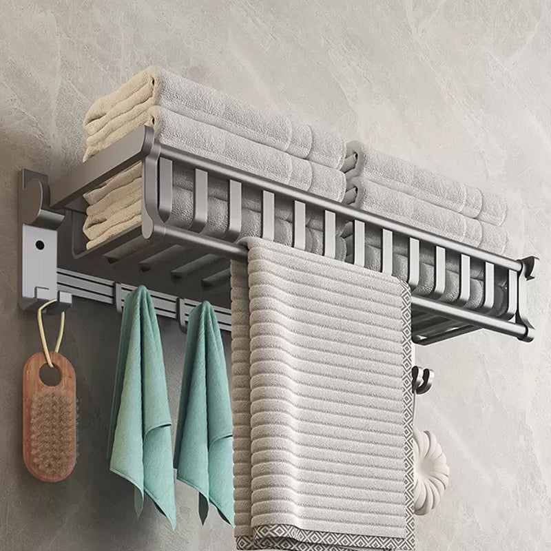 Modern Gray Aluminum Bath Hardware Set Bathroom Accessory Kit 5 Hooks Foldable Towel Rack (24"L) Clearhalo 'Bathroom Hardware Sets' 'Bathroom Hardware' 'Bathroom Remodel & Bathroom Fixtures' 'bathroom_hardware_sets' 'Home Improvement' 'home_improvement' 'home_improvement_bathroom_hardware_sets' 6648702