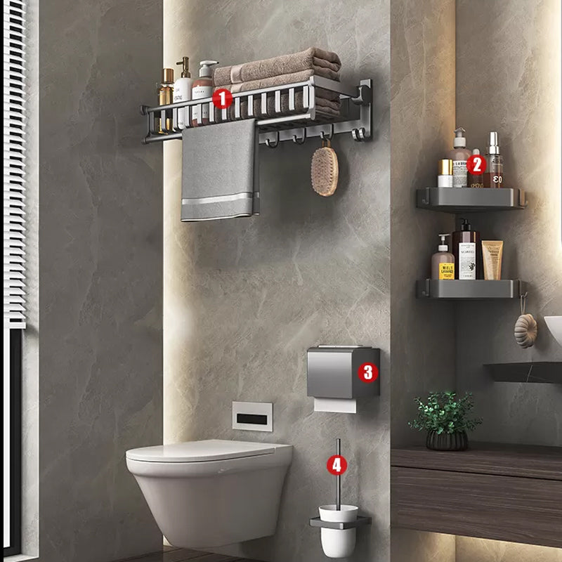 Modern Gray Aluminum Bath Hardware Set Bathroom Accessory Kit 5-Piece Set (Towel Rack) Clearhalo 'Bathroom Hardware Sets' 'Bathroom Hardware' 'Bathroom Remodel & Bathroom Fixtures' 'bathroom_hardware_sets' 'Home Improvement' 'home_improvement' 'home_improvement_bathroom_hardware_sets' 6648704
