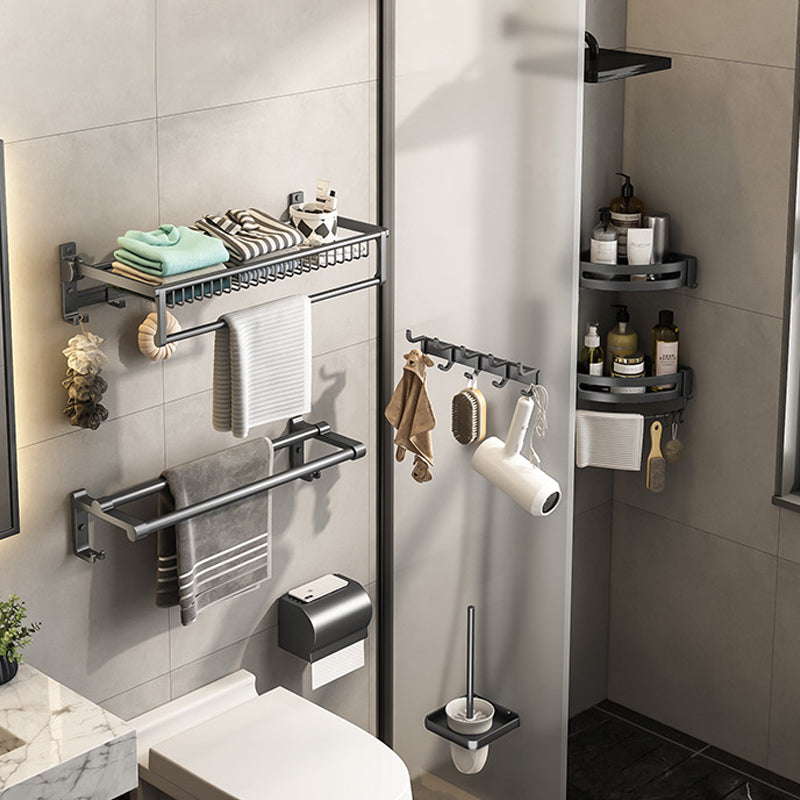 Gray Bathroom Accessory As Individual Or As a Set with Towel Bar/Bath Shelf/Robe Hooks Clearhalo 'Bathroom Hardware Sets' 'Bathroom Hardware' 'Bathroom Remodel & Bathroom Fixtures' 'bathroom_hardware_sets' 'Home Improvement' 'home_improvement' 'home_improvement_bathroom_hardware_sets' 6648815